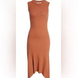 All Saints Gia Dress Ribbed Handkerchief Hem Rust Orange Brown MED 10UK 6 US